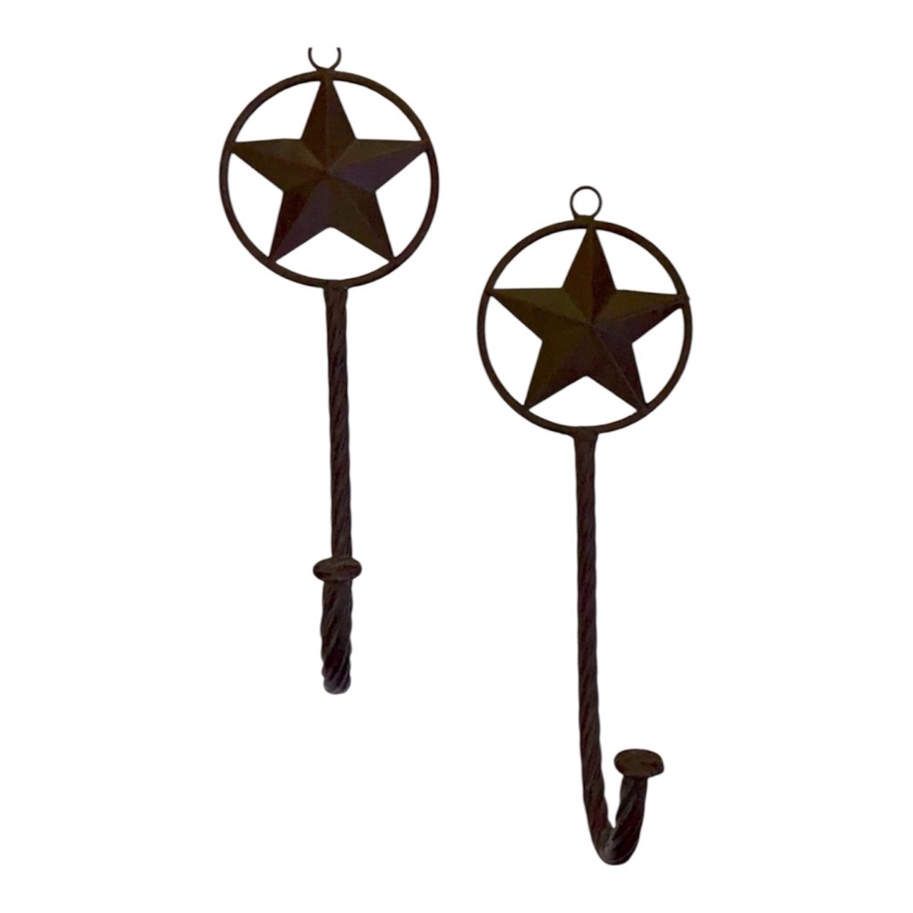Western Brown Metal Texas Star Hook Set of 2 13.5”L